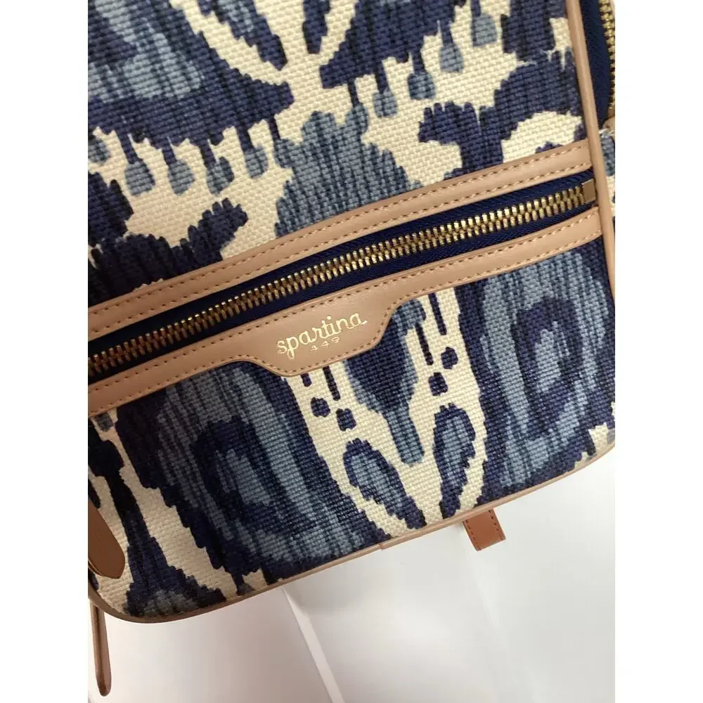 Spartina‎ 449 Chloe Backpack Daufuskie Island Natural Linen Leather Bag Blue
